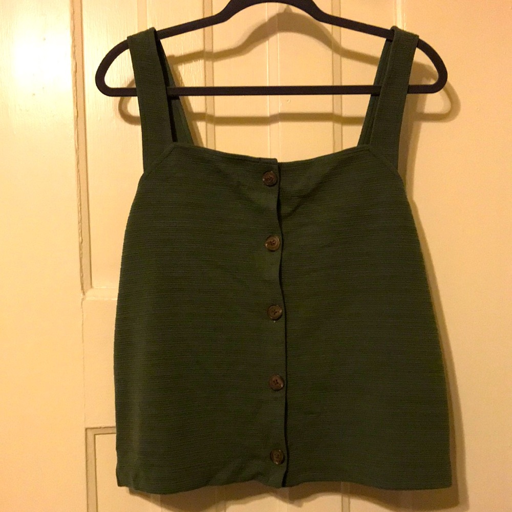 Olive green button front tank, J Crew, XL